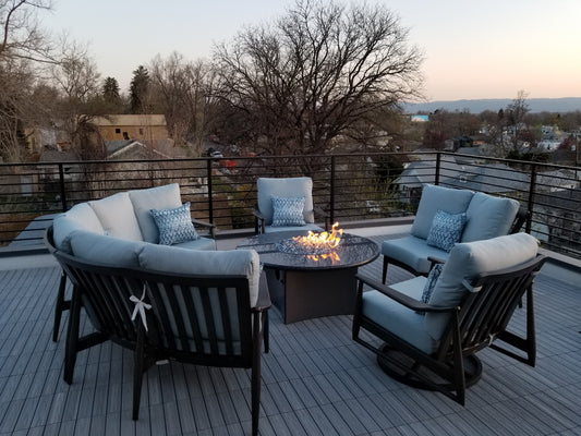 customer photo shot of curve with gas fire pit