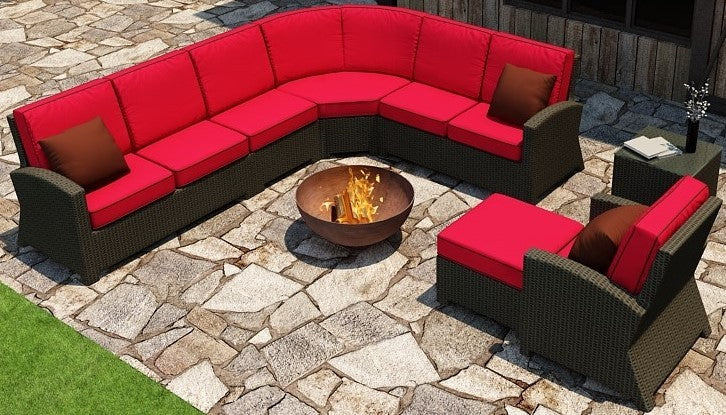 Cabo Wicker Sectional Sofa Set- 7 Piece- Flagship Ruby