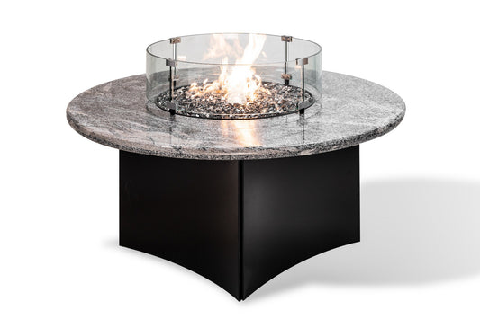 Silver Tiger Oriflamme Fire Table with optional wind guard. 