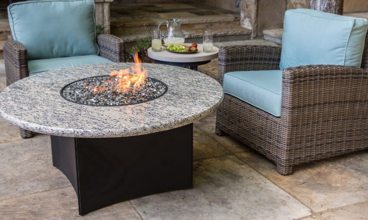 Santo oriflamme fire table paired with Bainbridge club chairs. 