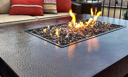 Oriflamme Hammered Copper Rectangle Gas Fire Table