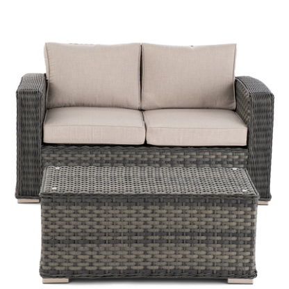 Luna Wicker Aluminum Love Seat and Coffee Table Set
