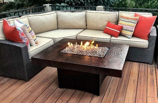 Oriflamme Rectangle Gas Fire Pit Table | Hammered Copper