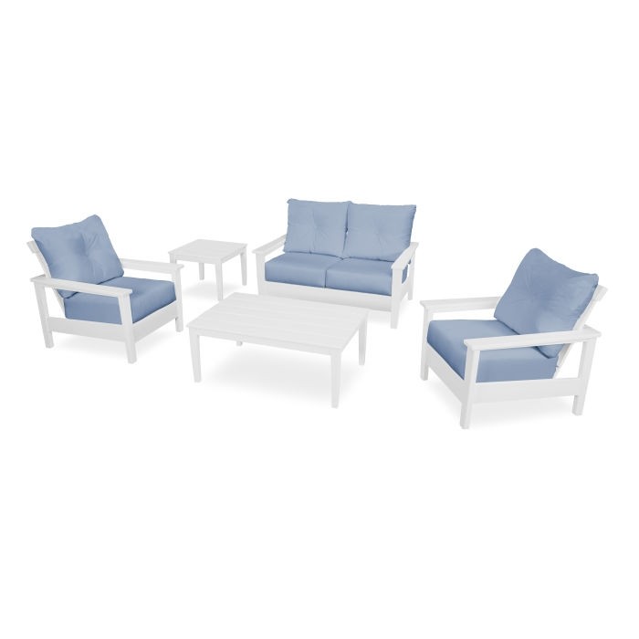 Prescott 5-Piece Deep Seating Set - Frame: White / Cushion: Air Blue