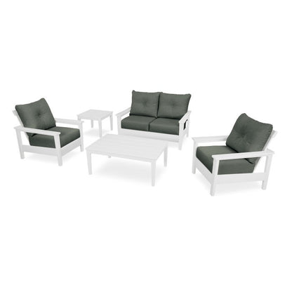 Prescott 5-Piece Deep Seating Set - Frame: White / Cushion: Cast Sage